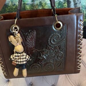 MEXICANA Dark Brown Embossed Leather Tote